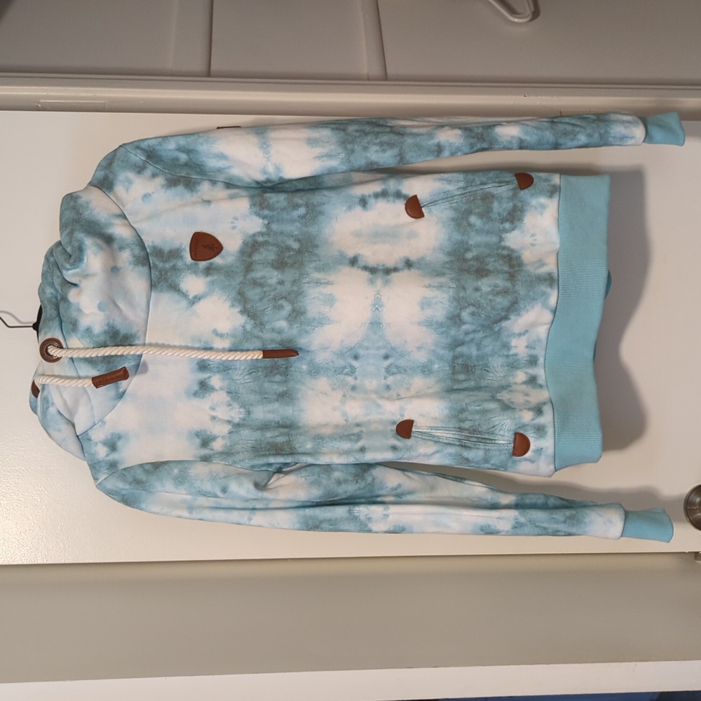 Wanakome high cowel neck light teal tie dye hoodie